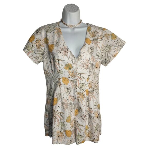 Minkpink Womens Tropical Floral Button-Front Short Sleeve Romper Size M - Picture 2 of 9